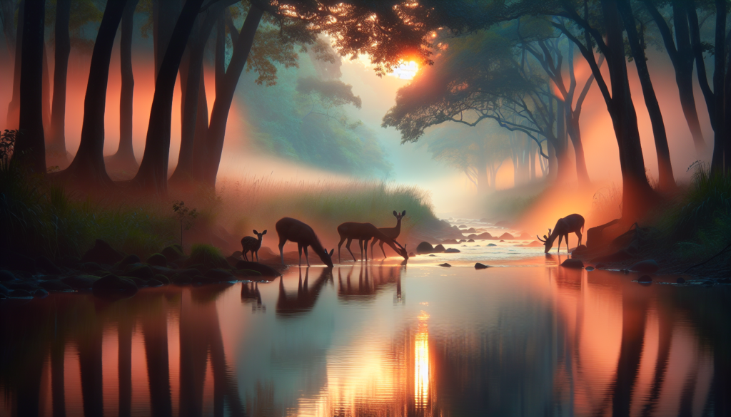 Result DALL·E 3: A serene forest scene with a river running through it...
