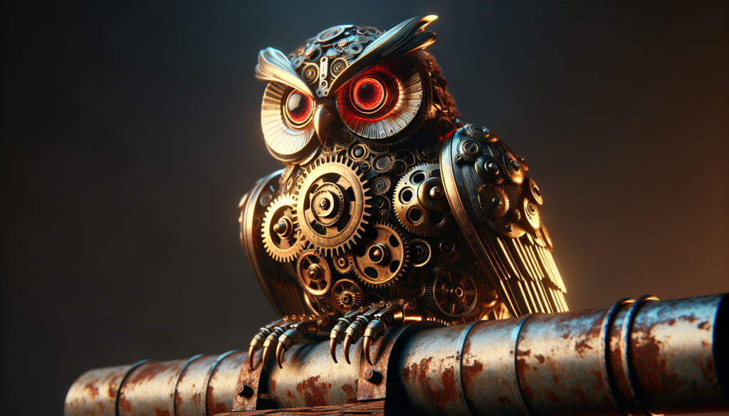 Result DALL·E 3: A steampunk-inspired mechanical owl perched on a rusty pipe...