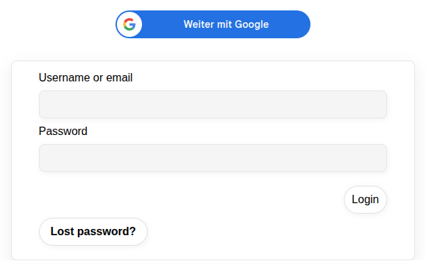 Contest Gallery frontend account area with Google Sign-In username or email password Login and Lost password controls