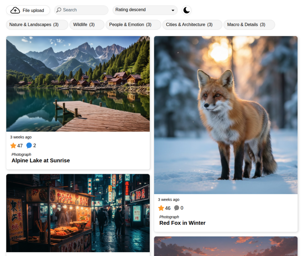 Published Contest Gallery photo contest with search sorting categories and entries