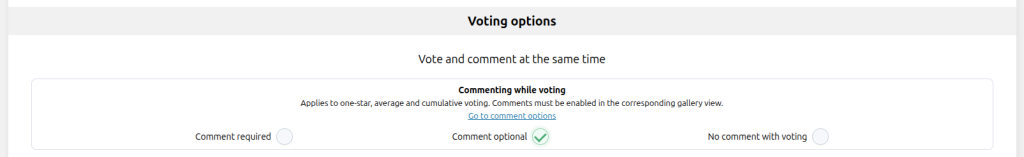 Contest Gallery Voting options showing comment required comment optional and no comment with voting